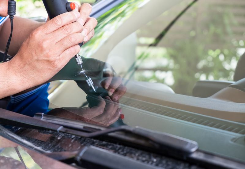 Auto glass technician at work near Tampa