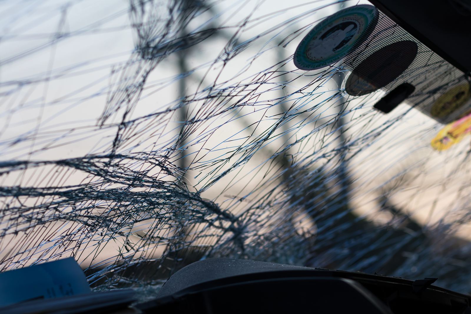 Windshield crack repair in progress