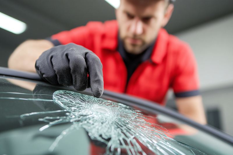 Auto glass technician at work near Boston